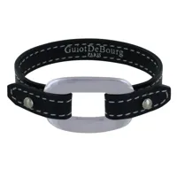 bracelet cuir et maille rectangle plate argent 925 - noir
