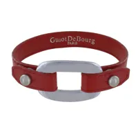 bracelet cuir et maille rectangle plate argent 925 - rouge