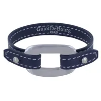 bracelet cuir et maille rectangle plate argent 925 - bleu navy
