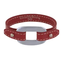 bracelet cuir et maille rectangle plate argent 925 - rouge profond