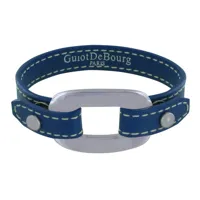 bracelet cuir et maille rectangle plate argent 925 - bleu
