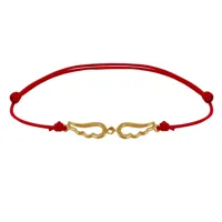 bracelet plaqué or sur lien deux petites ailes d'ange ajourées - rouge