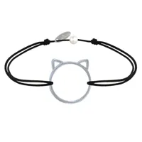 bracelet lien médaille argent tête de chat ajouré - noir