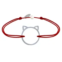 bracelet lien médaille argent tête de chat ajouré - rouge