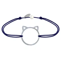 bracelet lien médaille argent tête de chat ajouré - bleu navy