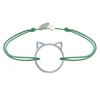 bracelet lien médaille argent tête de chat ajouré - vert