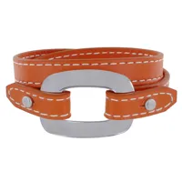 bracelet double tour cuir et maille rectangle plate argent 925 - orange