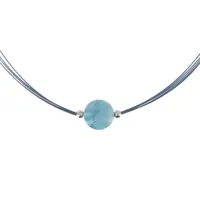 collier argent 4 câbles bleu et sa perle de larimar 10mm