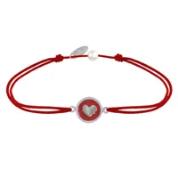 bracelet lien médaille argent ronde coeur emaillée rouge - rouge
