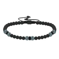 bracelet lien homme perles rondes acier et onyx noir - taille 20 cm
