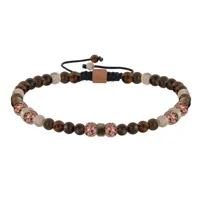bracelet lien homme perles rondes acier cuivré et jaspe - taille 18 cm