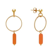 boucles d'oreilles plaqué or cercle et perle rectangulaire - orange