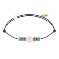 bracelet lien perle de culture blanche perles plaqué or et de turquoise - gris