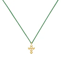collier lien plaqué or petite croix de billes - vert