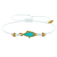 bracelet lien poisson en laiton doré translucide - turquoise