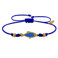 bracelet lien poisson en laiton doré translucide - bleu