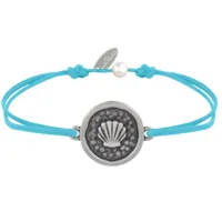 bracelet lien médaille ronde laiton argenté coquillage - turquoise