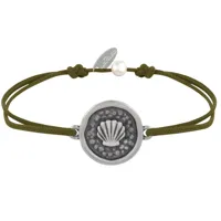 bracelet lien médaille ronde laiton argenté coquillage - vert kaki