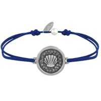 bracelet lien médaille ronde laiton argenté coquillage - bleu navy
