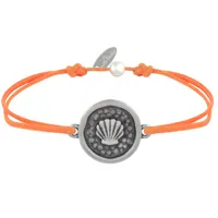 bracelet lien médaille ronde laiton argenté coquillage - orange
