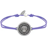 bracelet lien médaille ronde laiton argenté coquillage - violet