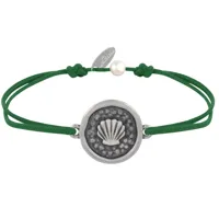 bracelet lien médaille ronde laiton argenté coquillage - vert foncé