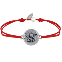 bracelet lien médaille ronde martelée laiton argenté ange raphaël - rouge