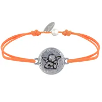 bracelet lien médaille ronde martelée laiton argenté ange raphaël - orange