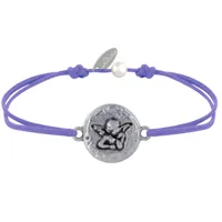 bracelet lien médaille ronde martelée laiton argenté ange raphaël - violet