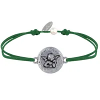 bracelet lien médaille ronde martelée laiton argenté ange raphaël - vert foncé