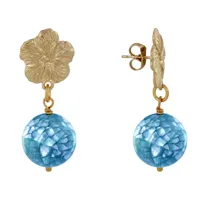 boucles d'oreilles clous métal doré fleur et perle de nacre facettée - bleu