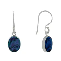 boucles d'oreilles argent réversible médaillon ovale nacre ivoire et abalone bleu