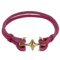 bracelet mixte rhodium plaqué or double ancre et cuir - 18cm colors