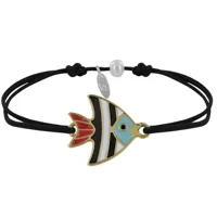 bracelet lien médaille en laiton poisson émaillée blanche et noire