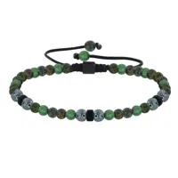 bracelet lien homme perles rondes acier et turquoise vertes