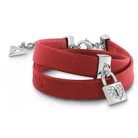 bracelet guess ubb85122 - heart lock double tour cuir rouge et pampille cadenas pavé femme
