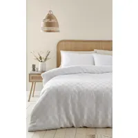 parure de lit double en maille gaufrée blanche à damier, blanc
