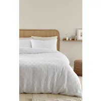 parure de lit king size en maille gaufrée blanche à damier, blanc