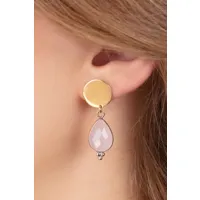 boucles d'oreilles pendantes en plaqué or et quartz rose